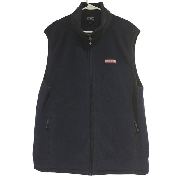Vineyard Vines Men's XXL Navy Blue Harbor Fleece Full-Zip Cozy Vest Preppy Whale - Picture 2 of 11